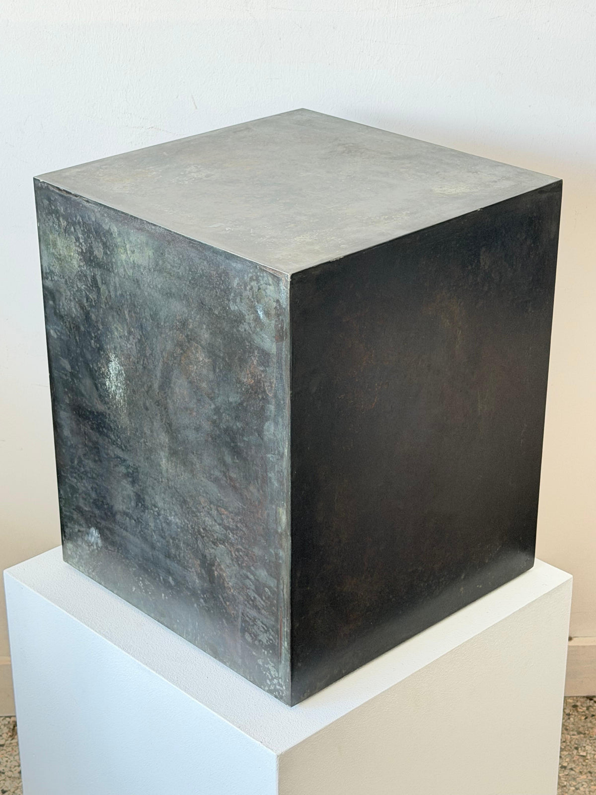 Frisman Vintage A Patinated Steel Cube Pedestal Custom Made Minimalist Design