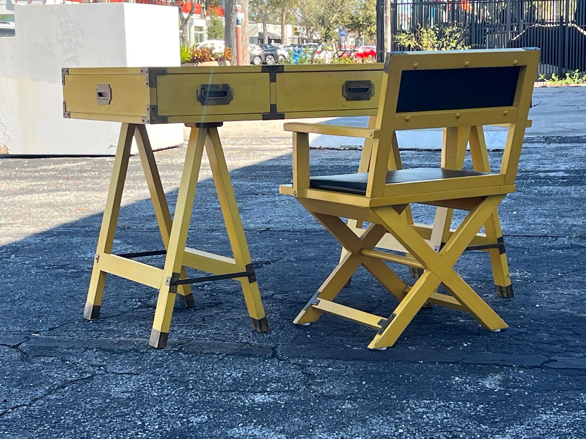 Frisman Vintage Vintage Yellow  Campaign Desk And Matching Chair Ca' 1960's