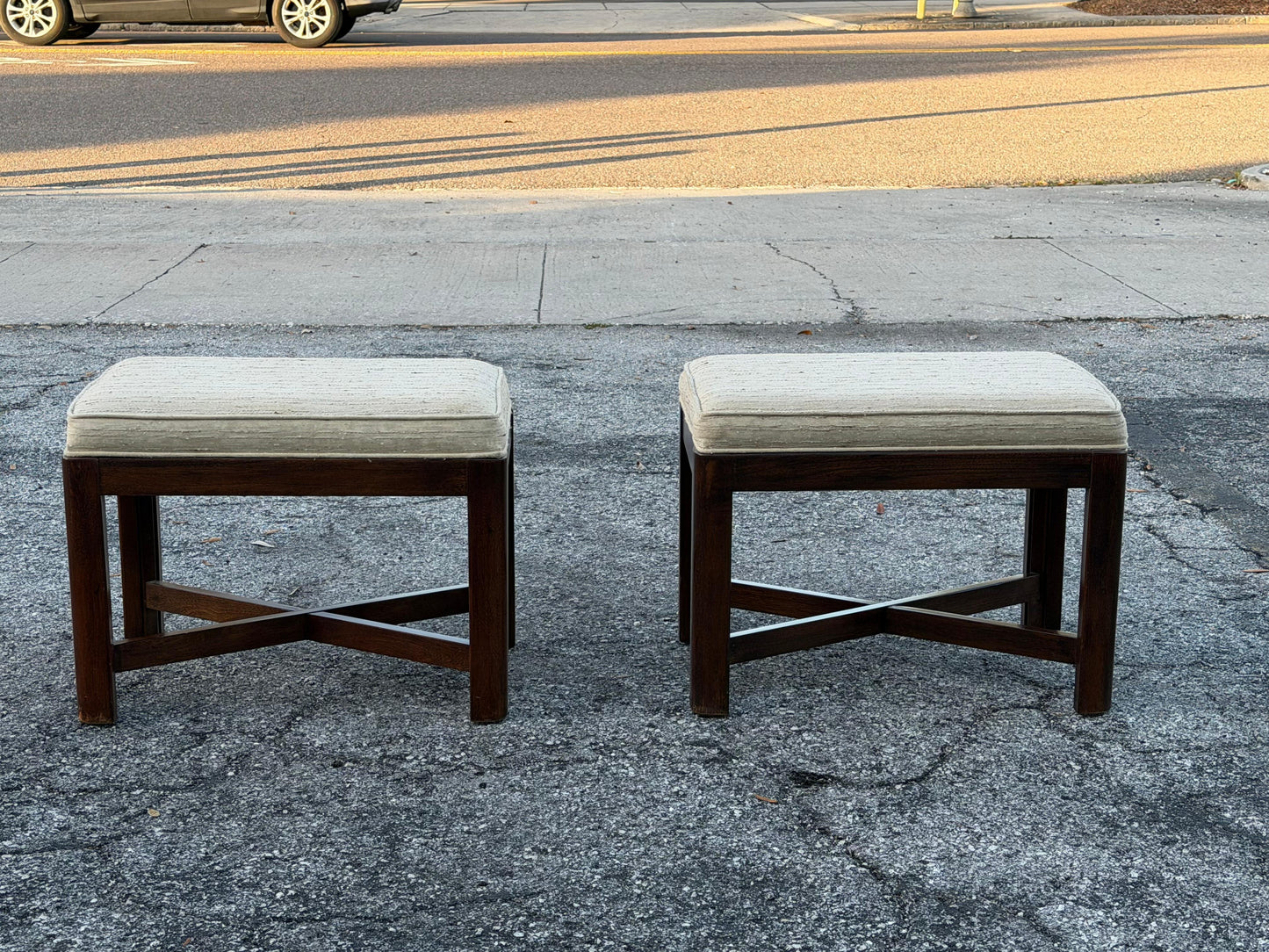 Frisman Vintage A Pair Of Classic X Base Upholstered Benches By Drexel Heritage ca' 1960's