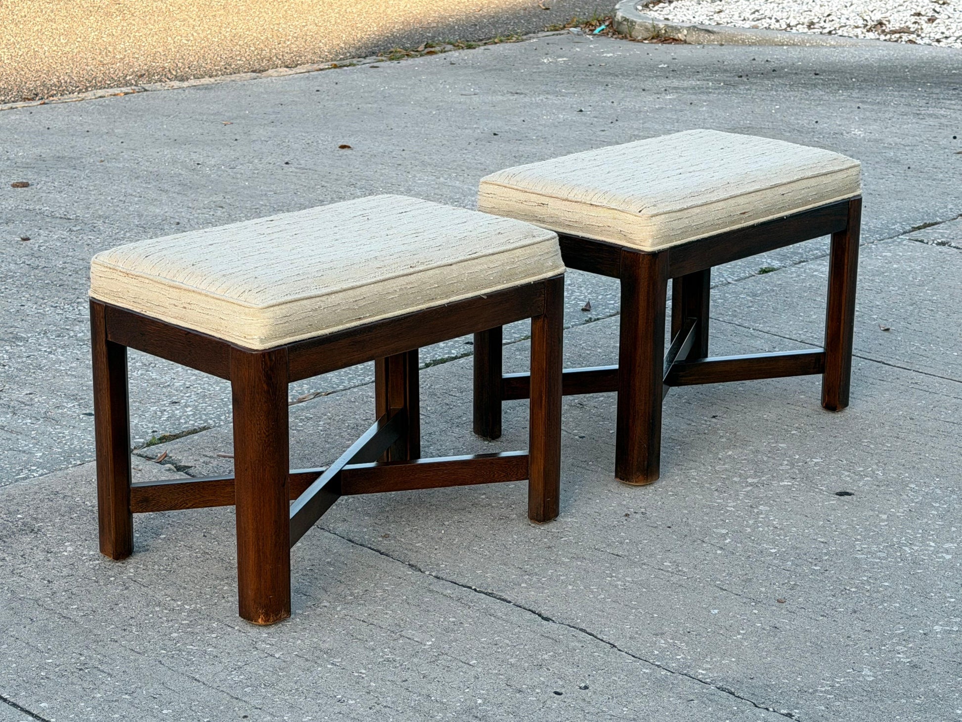 Frisman Vintage A Pair Of Classic X Base Upholstered Benches By Drexel Heritage ca' 1960's