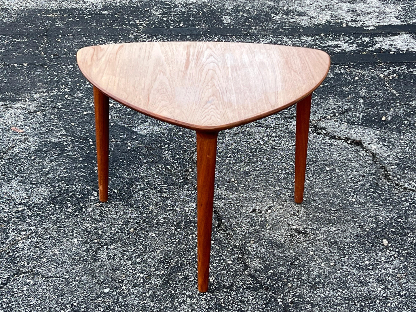 Frisman Vintage Scandinavian Sculptural Solid Teak Triangular Side Table by Gustav Bahus