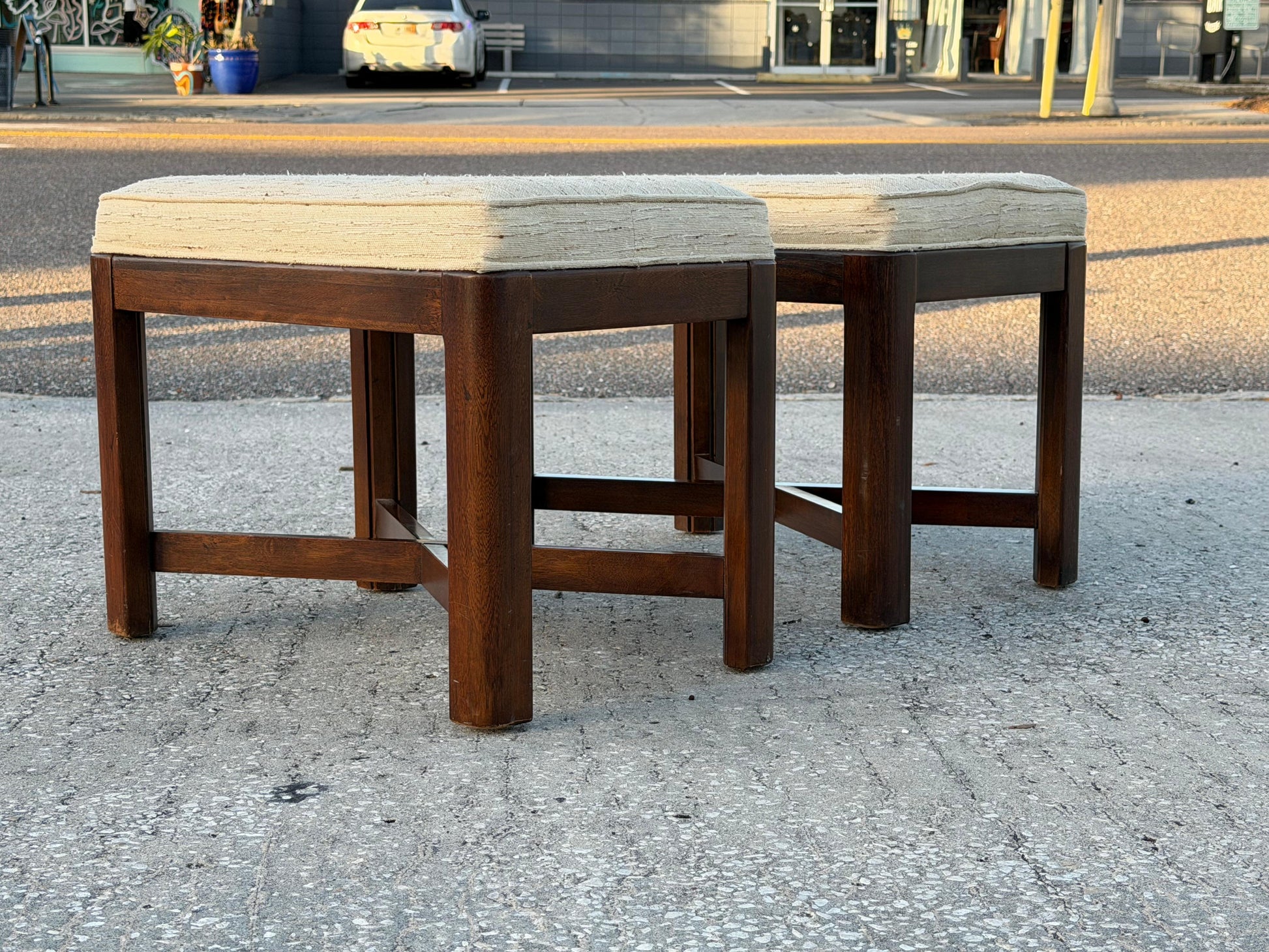 Frisman Vintage A Pair Of Classic X Base Upholstered Benches By Drexel Heritage ca' 1960's