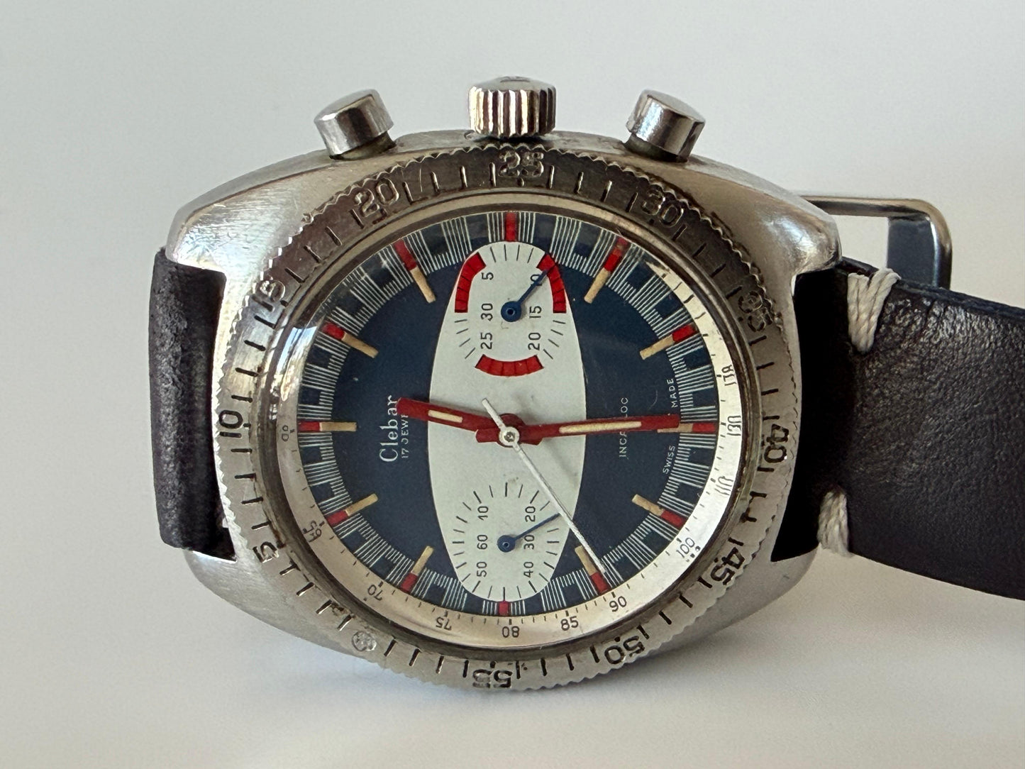 Frisman Vintage A Fun "Surfboard" Chronograph Dive Watch By Clebar Switzerland ca' 1970's