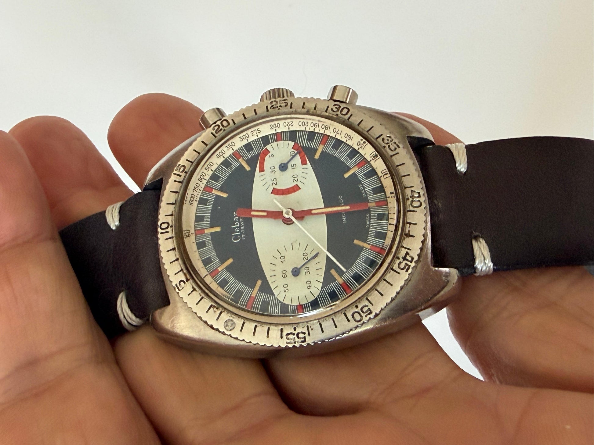 Frisman Vintage A Fun "Surfboard" Chronograph Dive Watch By Clebar Switzerland ca' 1970's