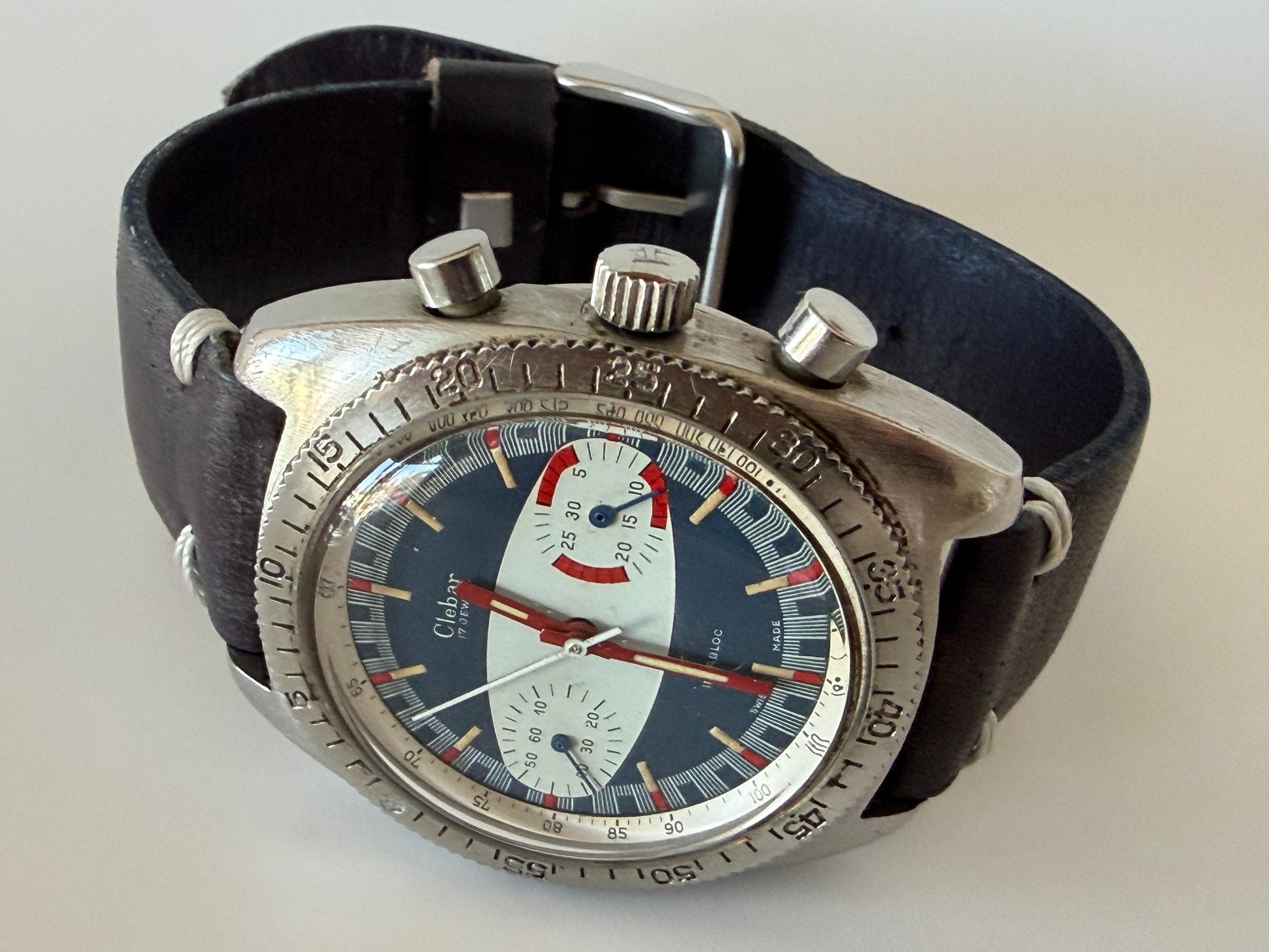 Frisman Vintage A Fun "Surfboard" Chronograph Dive Watch By Clebar Switzerland ca' 1970's