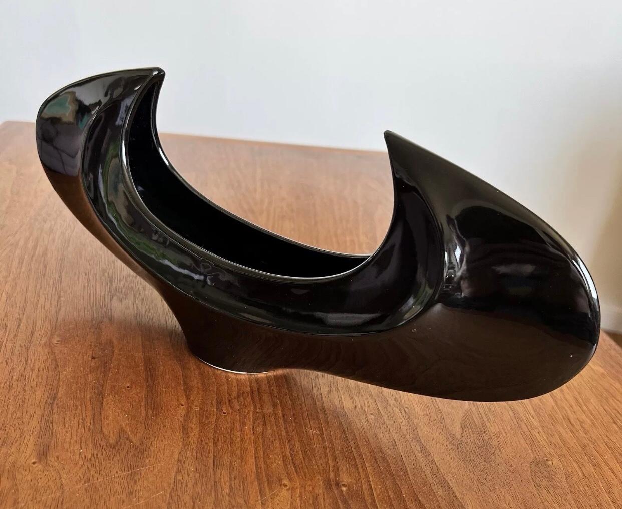 Frisman Vintage 70s Huge Mid Century Modern Sculpture Japanese Crescent Ikebana Planter Vase