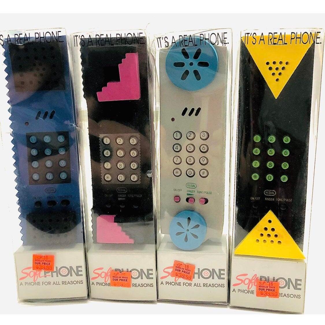 Frisman Vintage 1992 Set of 4 Canetti Postmodern Post Modern Memphis Phone Telephone Collection