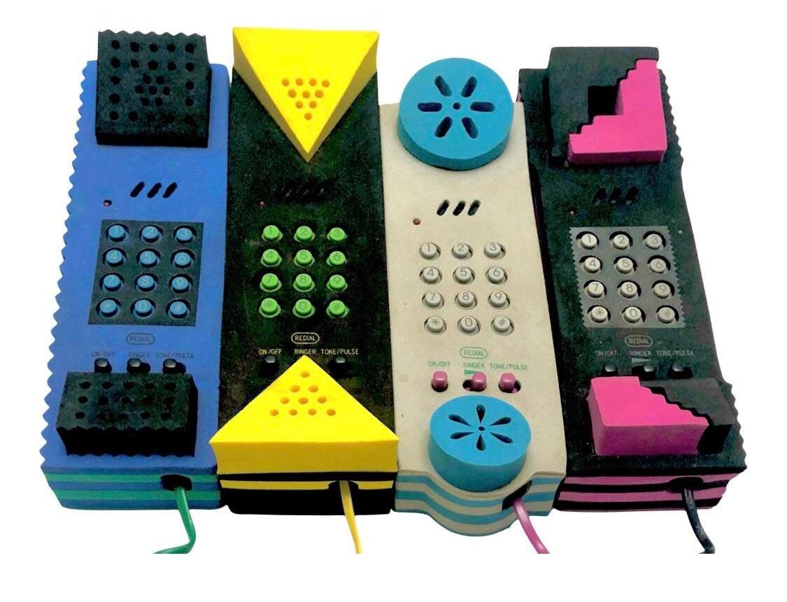 Frisman Vintage 1992 Set of 4 Canetti Postmodern Post Modern Memphis Phone Telephone Collection