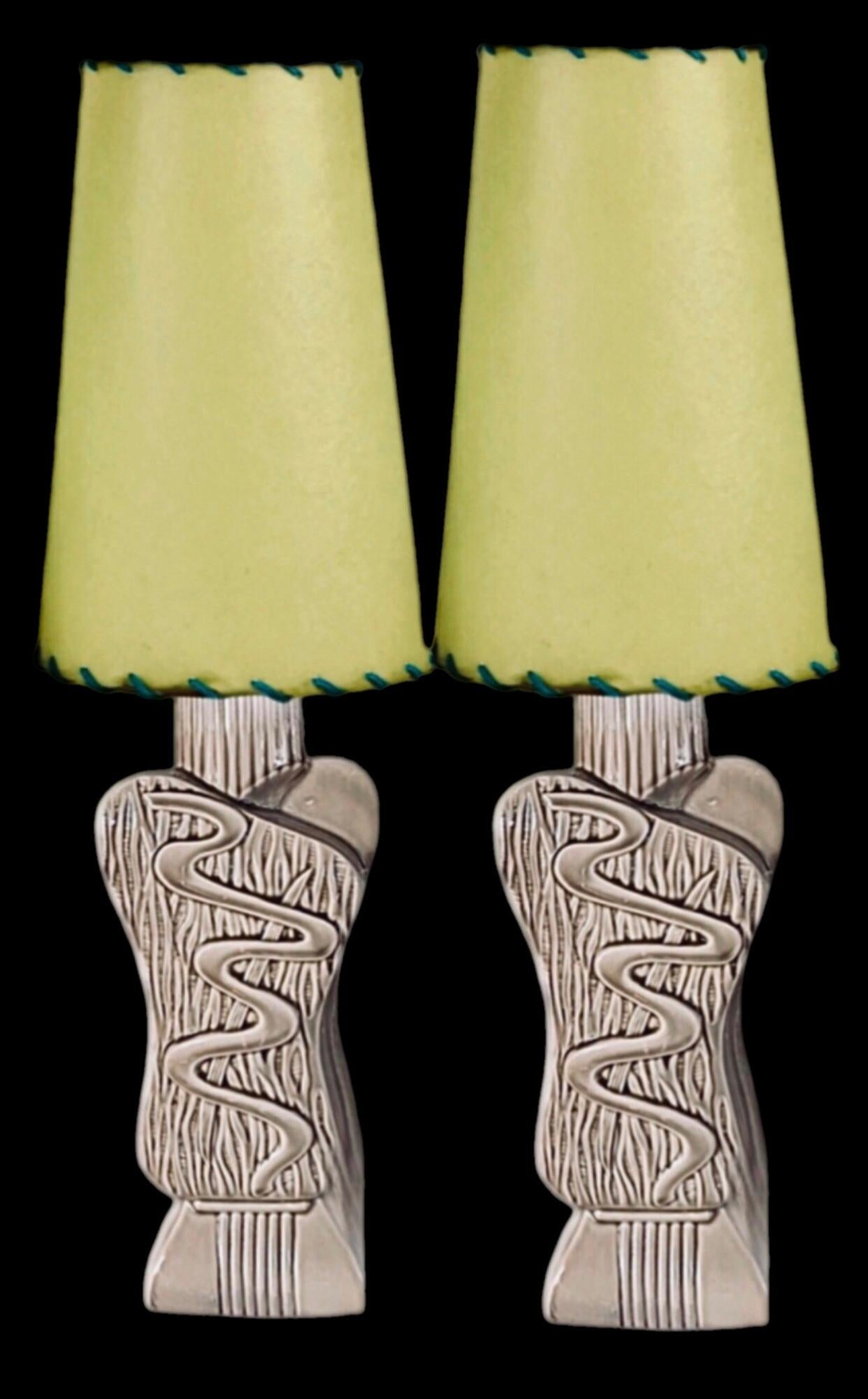 Frisman Vintage 40s Pair Phil-Mar Style Art Deco Mid Century Modern Abstract Ceramic Table Lamps