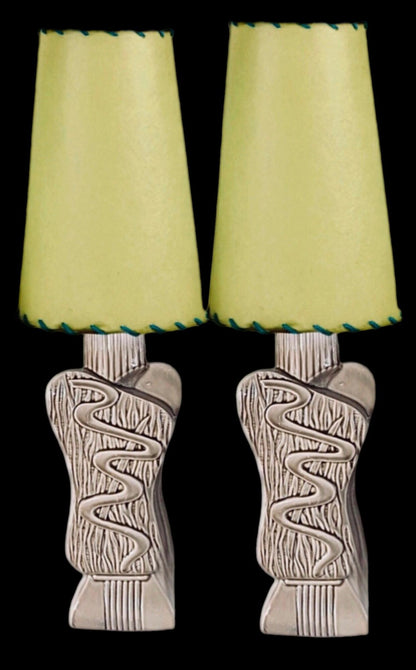 Frisman Vintage 40s Pair Phil-Mar Style Art Deco Mid Century Modern Abstract Ceramic Table Lamps