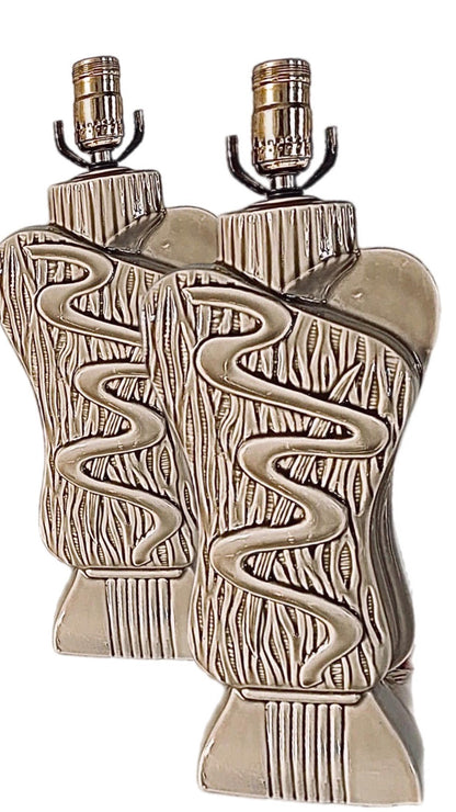 Frisman Vintage 40s Pair Phil-Mar Style Art Deco Mid Century Modern Abstract Ceramic Table Lamps