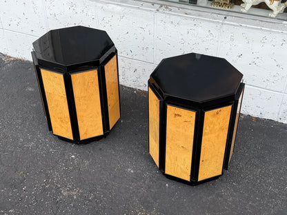 Frisman Vintage Henredon Octagonal End Tables Black Lacquer And Burl ca' 1980's