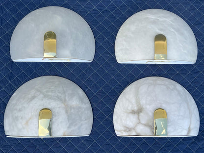 Frisman Vintage Alabaster And Brass Sconces By Lightolier Art Deco Style Ca' 1980's