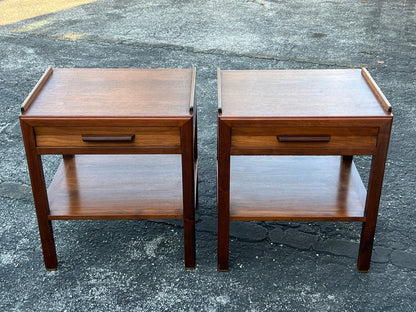 Frisman Vintage Edward Wormley Dunbar Night Stands Walnut  With Rosewood Handles Ca' 1950's