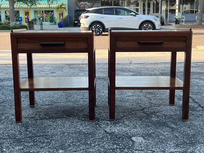 Frisman Vintage Edward Wormley Dunbar Night Stands Walnut  With Rosewood Handles Ca' 1950's