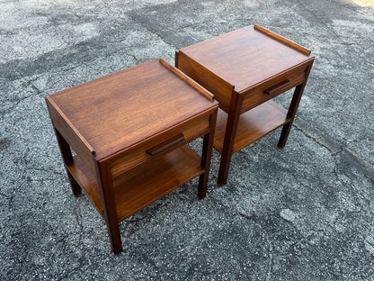 Frisman Vintage Edward Wormley Dunbar Night Stands Walnut  With Rosewood Handles Ca' 1950's