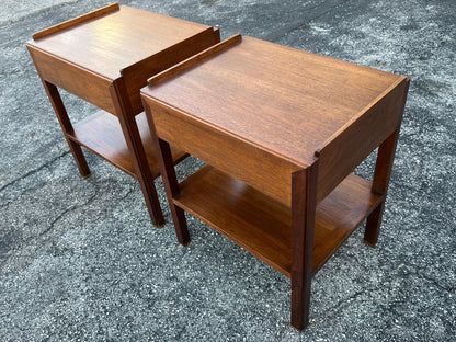 Frisman Vintage Edward Wormley Dunbar Night Stands Walnut  With Rosewood Handles Ca' 1950's