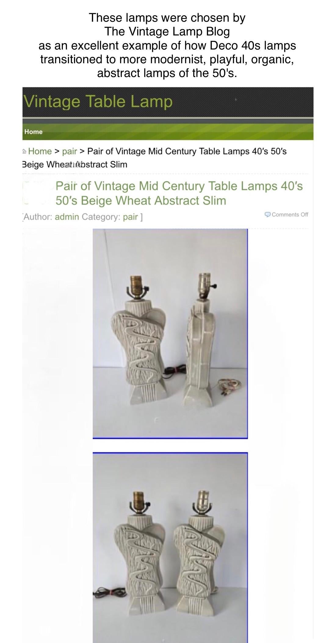 Frisman Vintage 40s Pair Phil-Mar Style Art Deco Mid Century Modern Abstract Ceramic Table Lamps