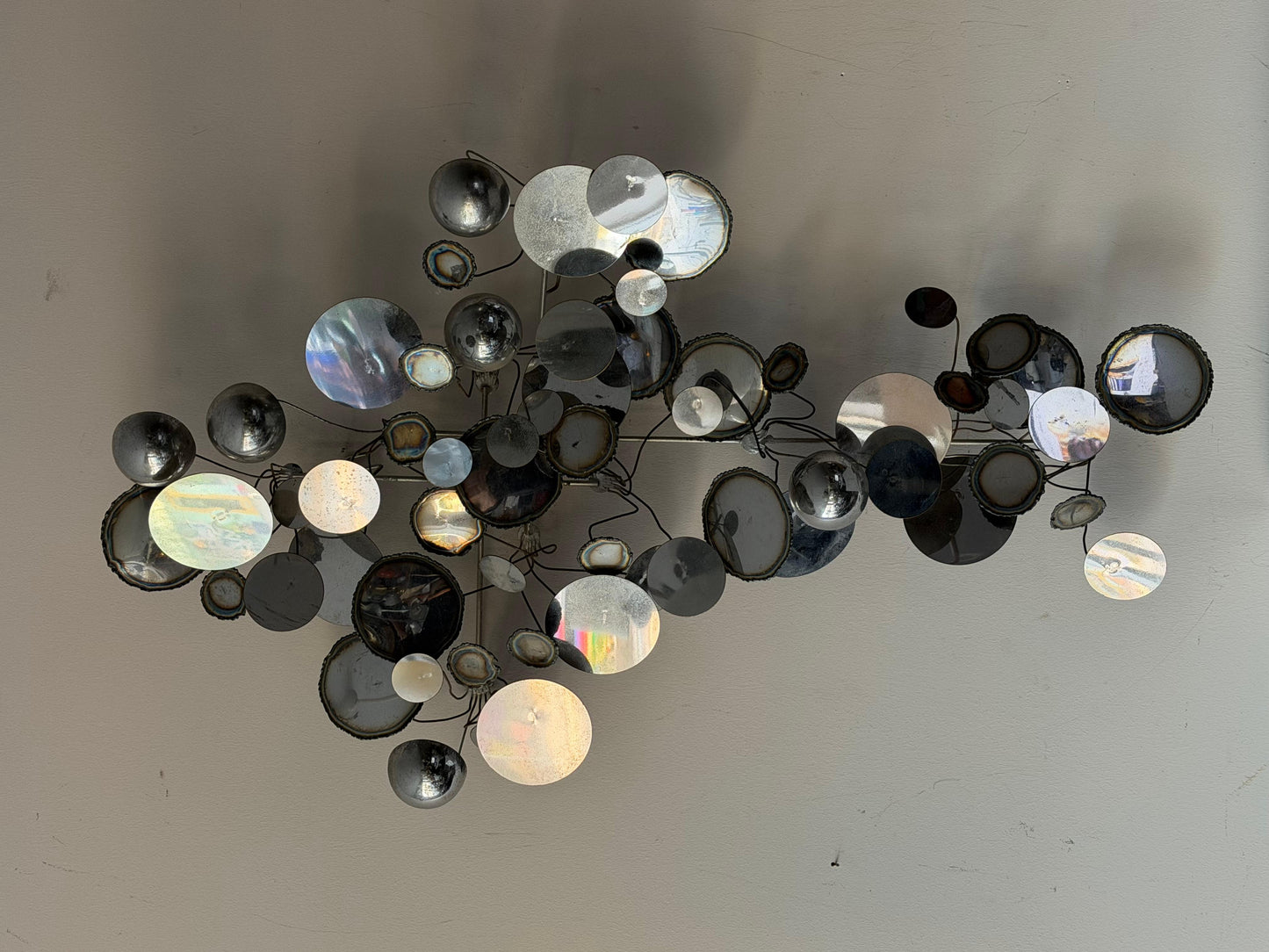 Frisman Vintage American Vintage Metal Wall Mirror Sculpture Raindrops by Curtis Jere ca' 1970