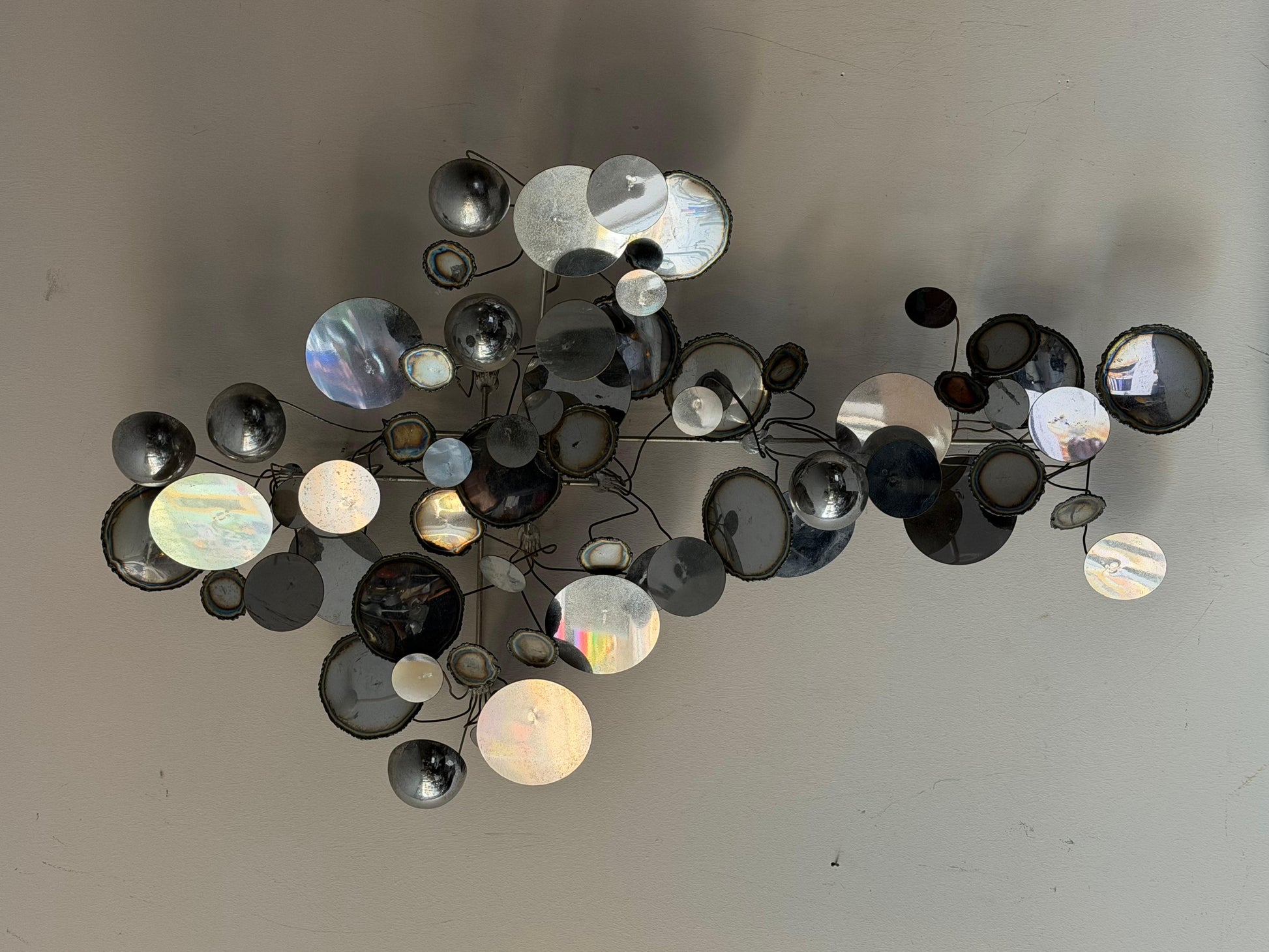 Frisman Vintage American Vintage Metal Wall Mirror Sculpture Raindrops by Curtis Jere ca' 1970