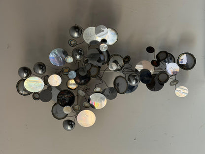 Frisman Vintage American Vintage Metal Wall Mirror Sculpture Raindrops by Curtis Jere ca' 1970