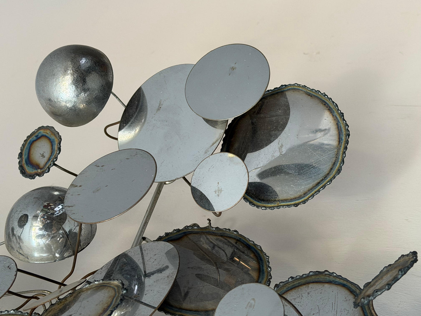 Frisman Vintage American Vintage Metal Wall Mirror Sculpture Raindrops by Curtis Jere ca' 1970