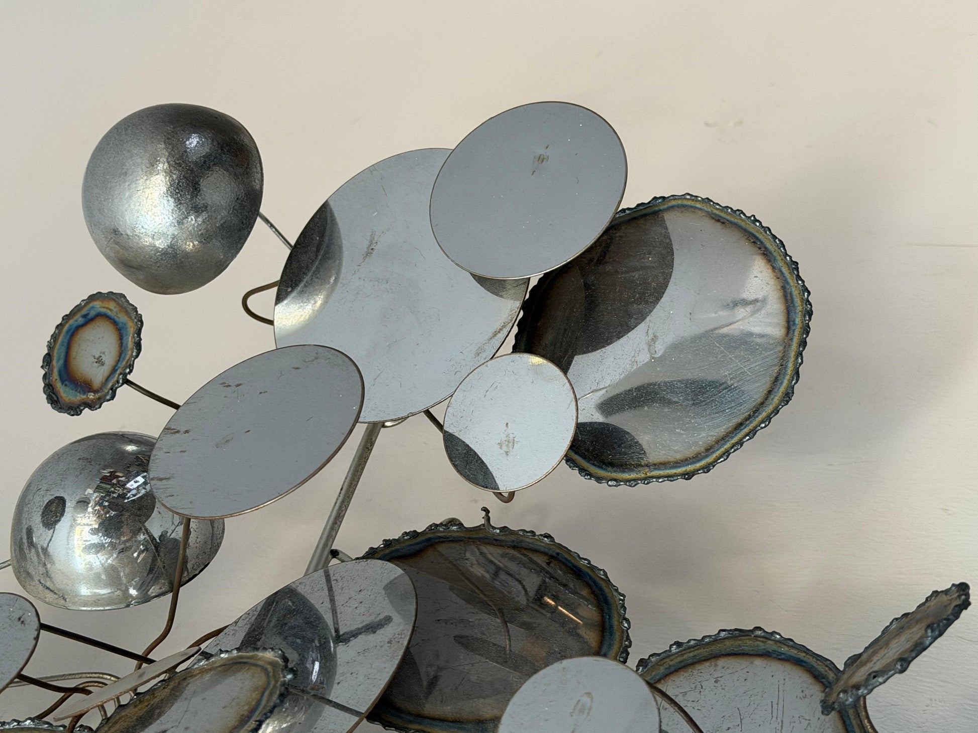 Frisman Vintage American Vintage Metal Wall Mirror Sculpture Raindrops by Curtis Jere ca' 1970