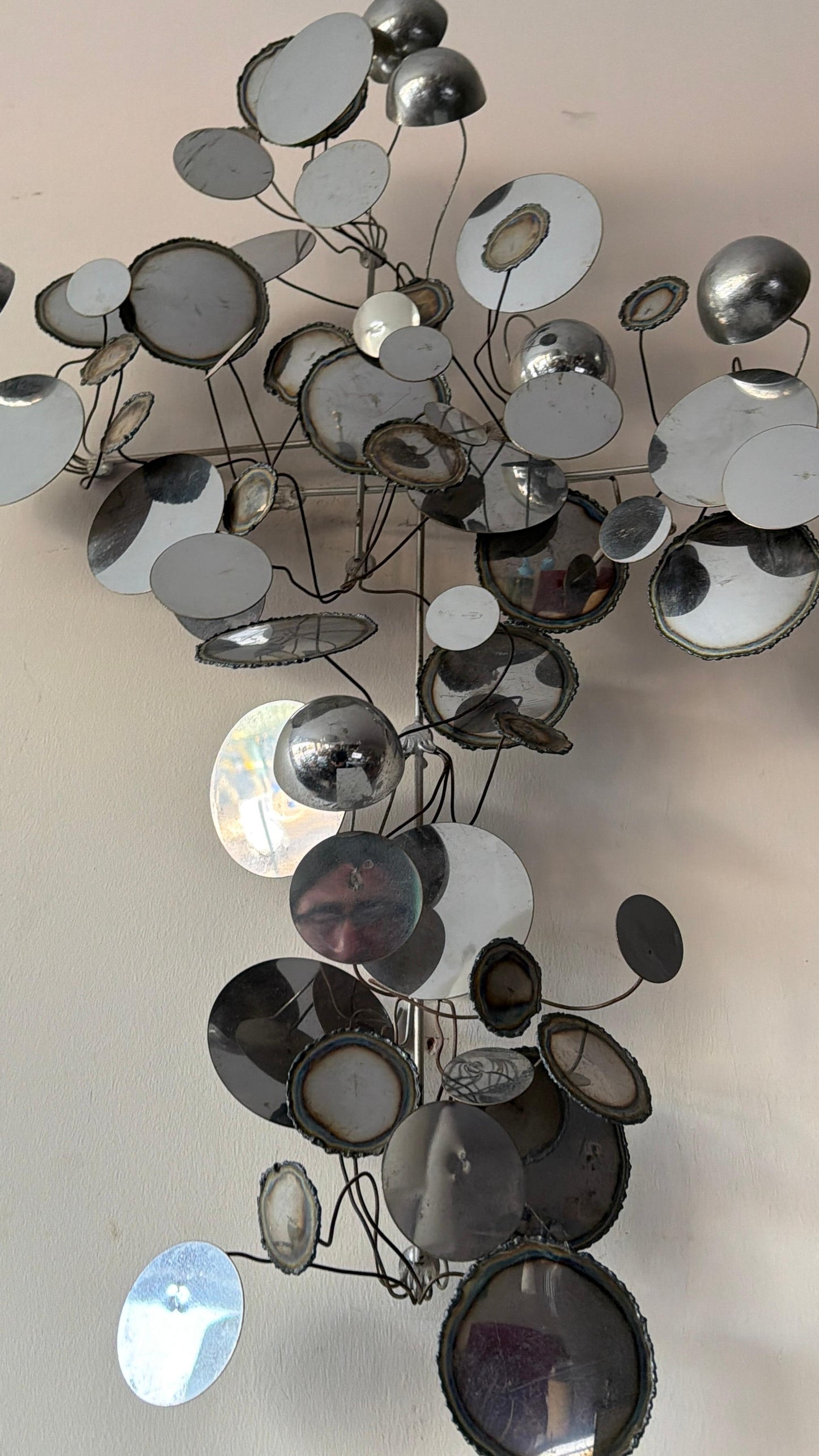 Frisman Vintage American Vintage Metal Wall Mirror Sculpture Raindrops by Curtis Jere ca' 1970