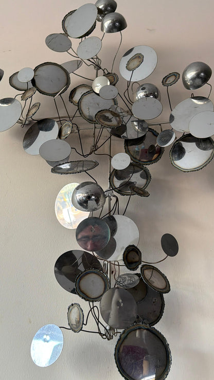 Frisman Vintage American Vintage Metal Wall Mirror Sculpture Raindrops by Curtis Jere ca' 1970