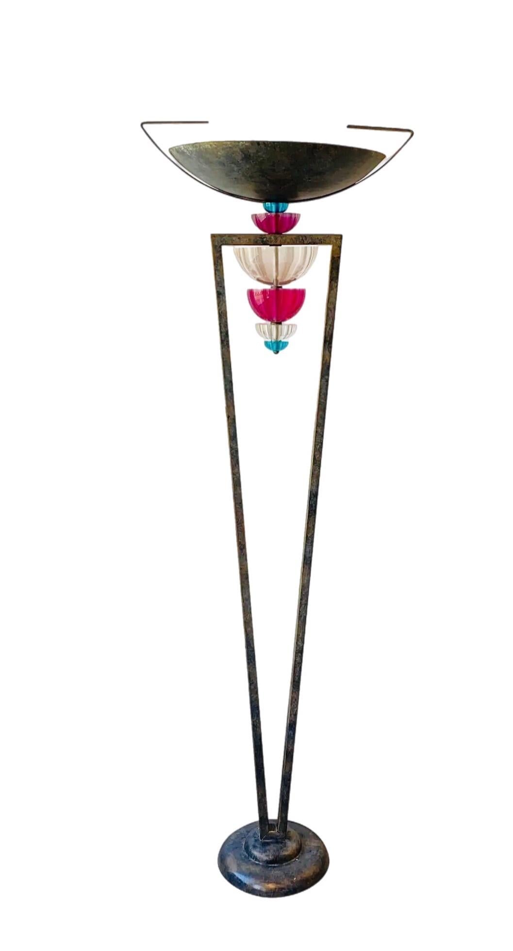 Frisman Vintage 80s Vintage Hivo Van Teal Post Modern Art Deco Torchiere  Lucite Floor Lamp