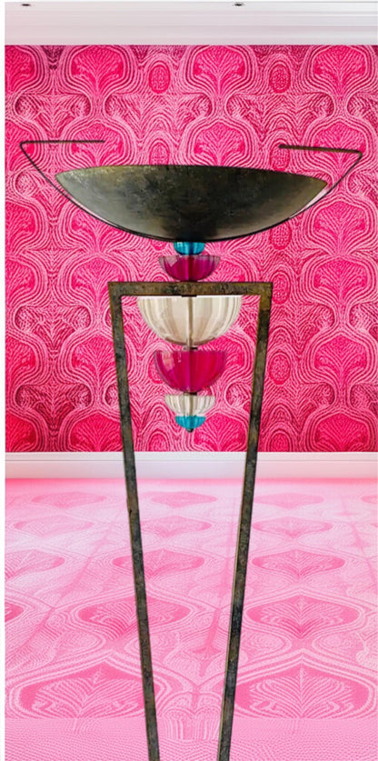 Frisman Vintage 80s Vintage Hivo Van Teal Post Modern Art Deco Torchiere  Lucite Floor Lamp