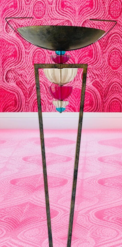 Frisman Vintage 80s Vintage Hivo Van Teal Post Modern Art Deco Torchiere  Lucite Floor Lamp
