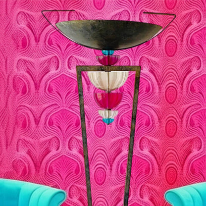 Frisman Vintage 80s Vintage Hivo Van Teal Post Modern Art Deco Torchiere  Lucite Floor Lamp