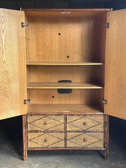 Frisman Vintage 1980s Tortoiseshell Bamboo & Rattan Wardrobe Attr to Ralph Lauren Bloomingdales