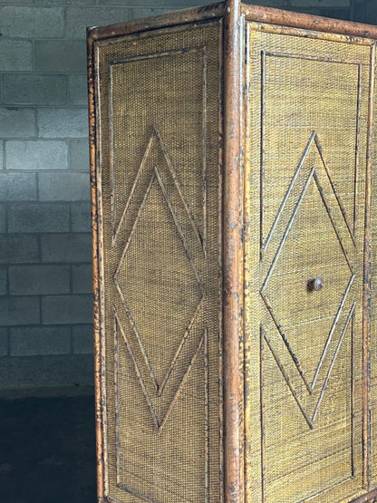 Frisman Vintage 1980s Tortoiseshell Bamboo & Rattan Wardrobe Attr to Ralph Lauren Bloomingdales