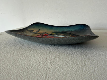 Frisman Vintage Unusual Enamel On Copper Tugboat Cityscape ca' 1950's