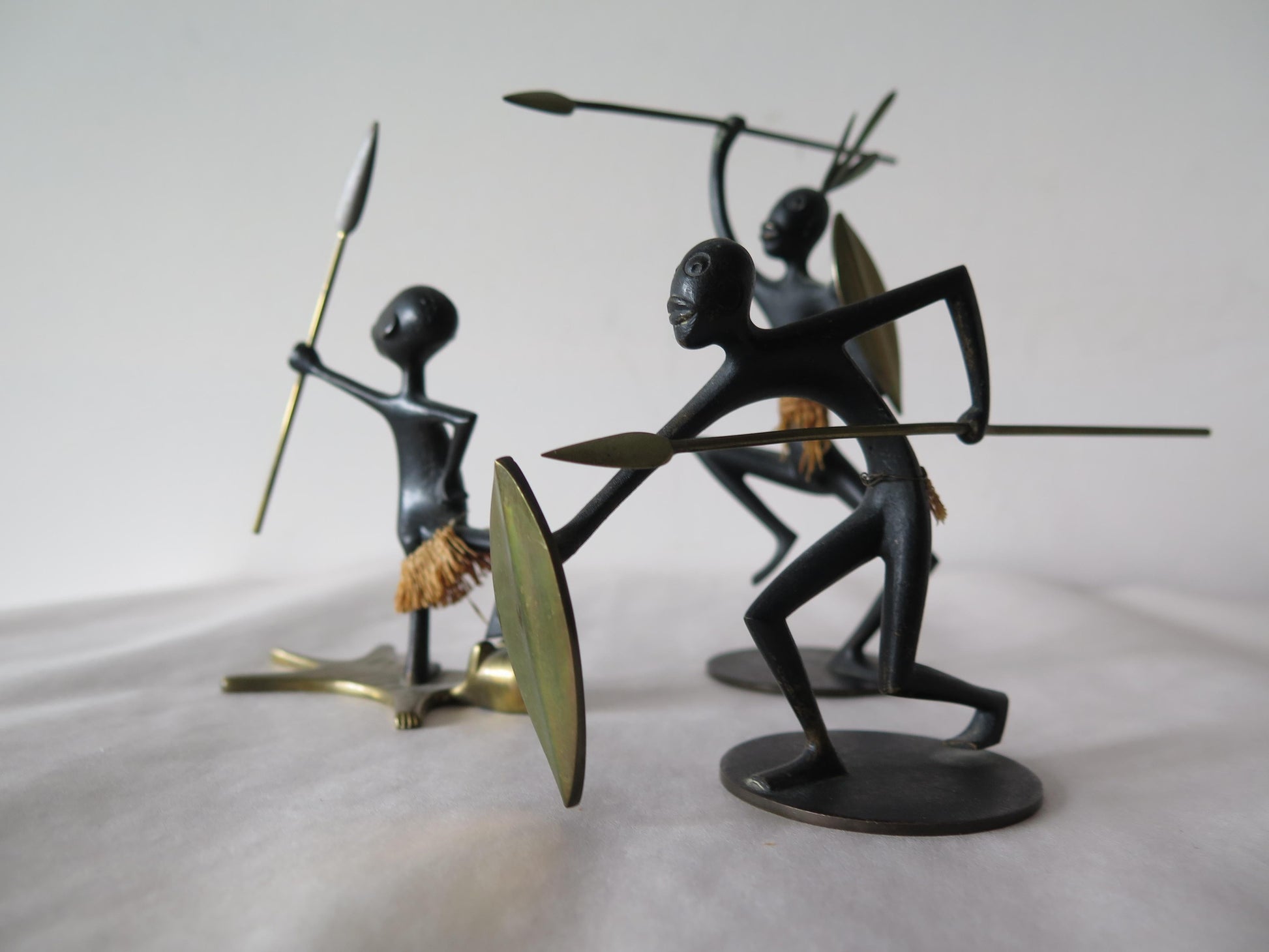 Frisman Vintage African Native Warrior Bronze Sculptures, Werkstatte Hagenauer, Austria, 1950s