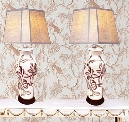 Frisman Vintage Pair Antique English Porcelain Lamps with Hand Painted Victorian Floral Design