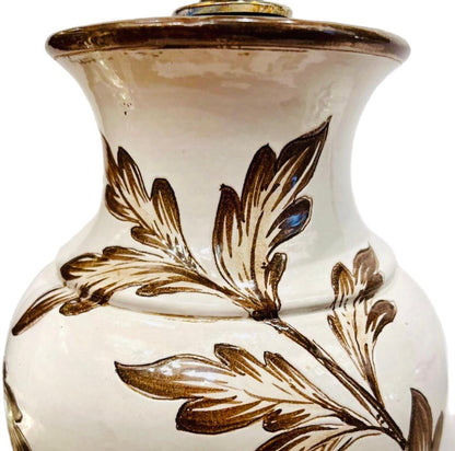 Frisman Vintage Pair Antique English Porcelain Lamps with Hand Painted Victorian Floral Design