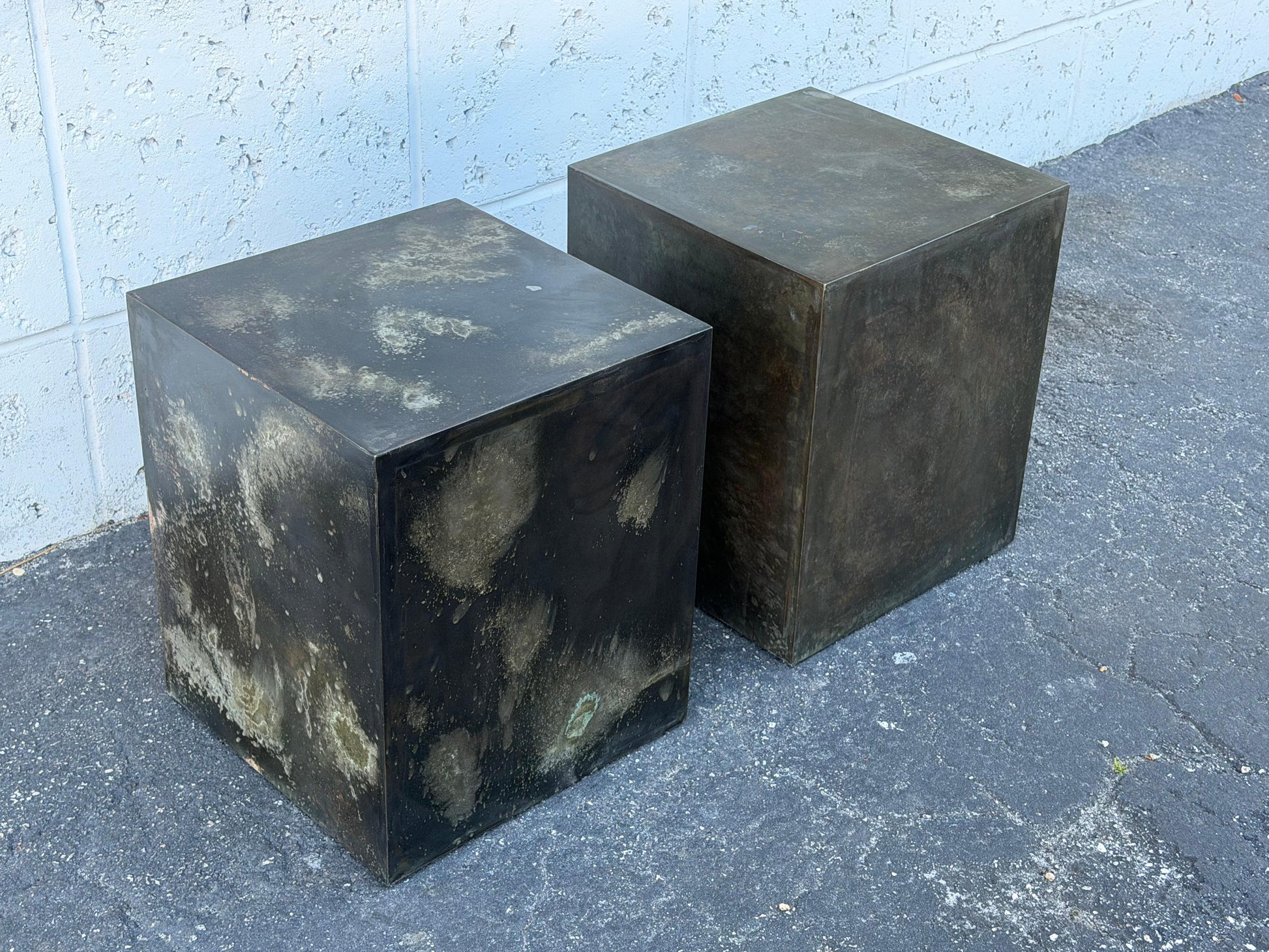 Frisman Vintage A Patinated Steel Cube Pedestal Custom Made