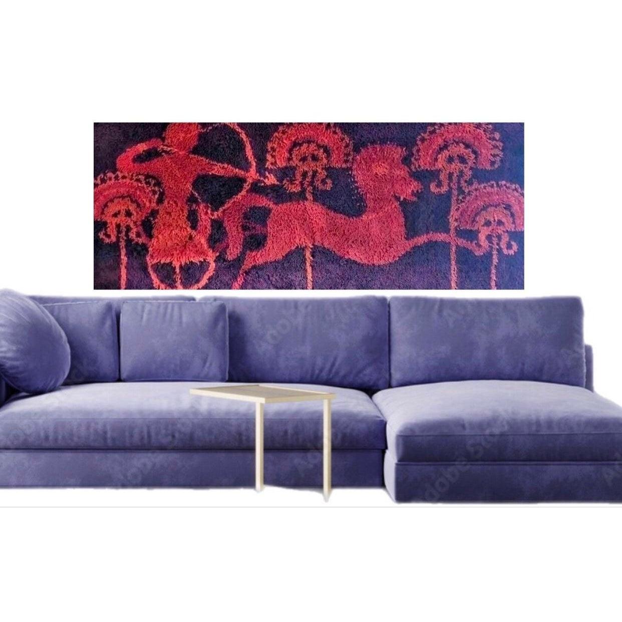 Frisman Vintage Ege Rya Rug Wool Danish Modern Etruscan Horses & Riders Tapestry Wall Hanging