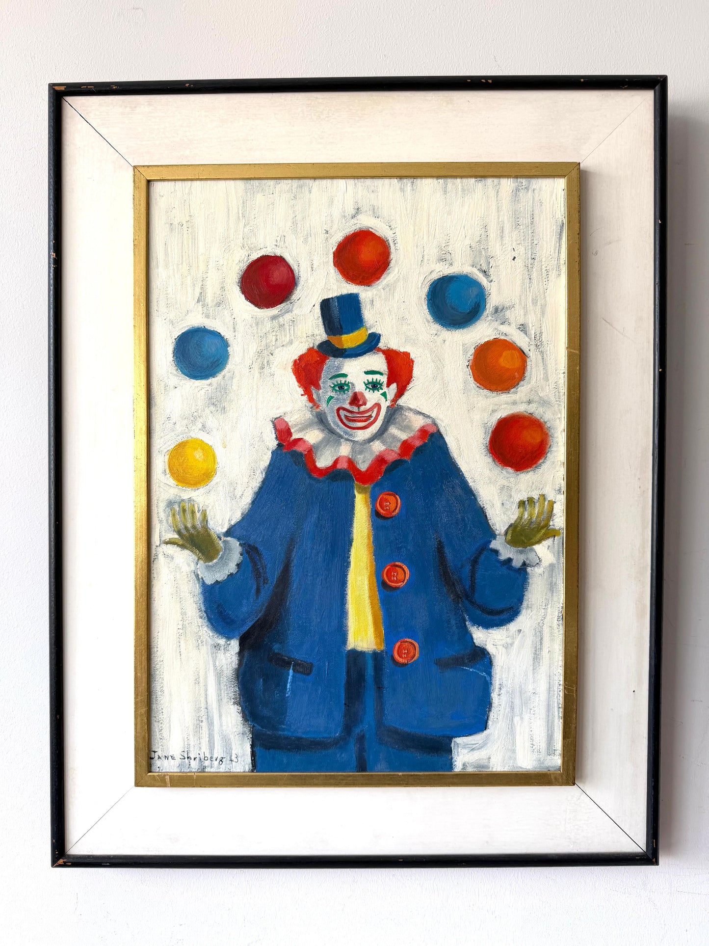 Frisman Vintage Unusual Clown Painting By Jane Shriberg 1963
