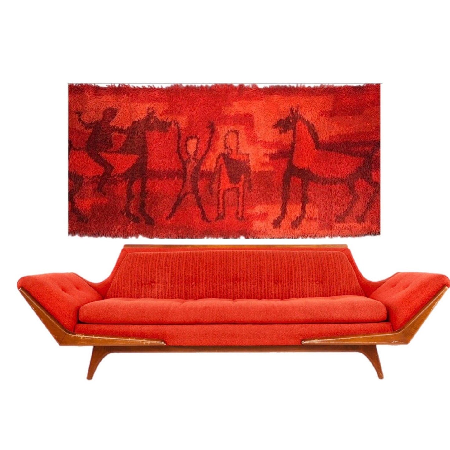Frisman Vintage Ege Rya Rug Wool Danish Modern Etruscan Horses & Riders Tapestry Wall Hanging