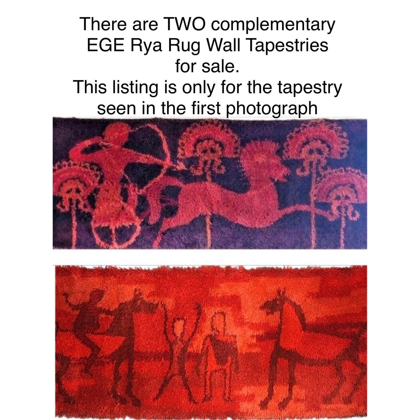 Frisman Vintage Ege Rya Rug Wool Danish Modern Etruscan Horses & Riders Tapestry Wall Hanging