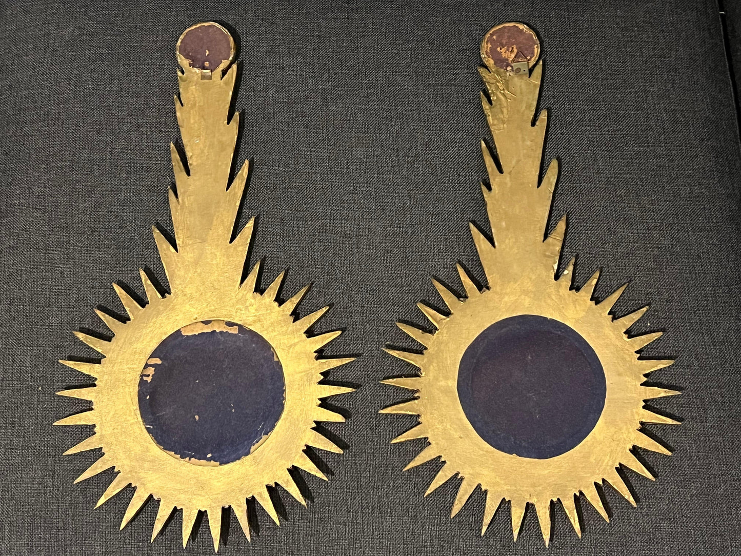 Frisman Vintage A Pair Of Unusual Sunburst Soleil Mirrors Gilt Wood Convex 1960