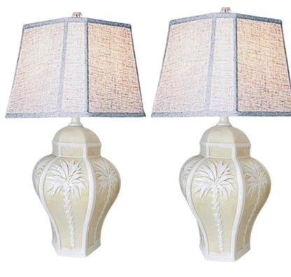 Frisman Vintage Pair Vintage Palm Beach Regency Dorothy Draper Isp Raised Palm Tree Ceramic Lamp