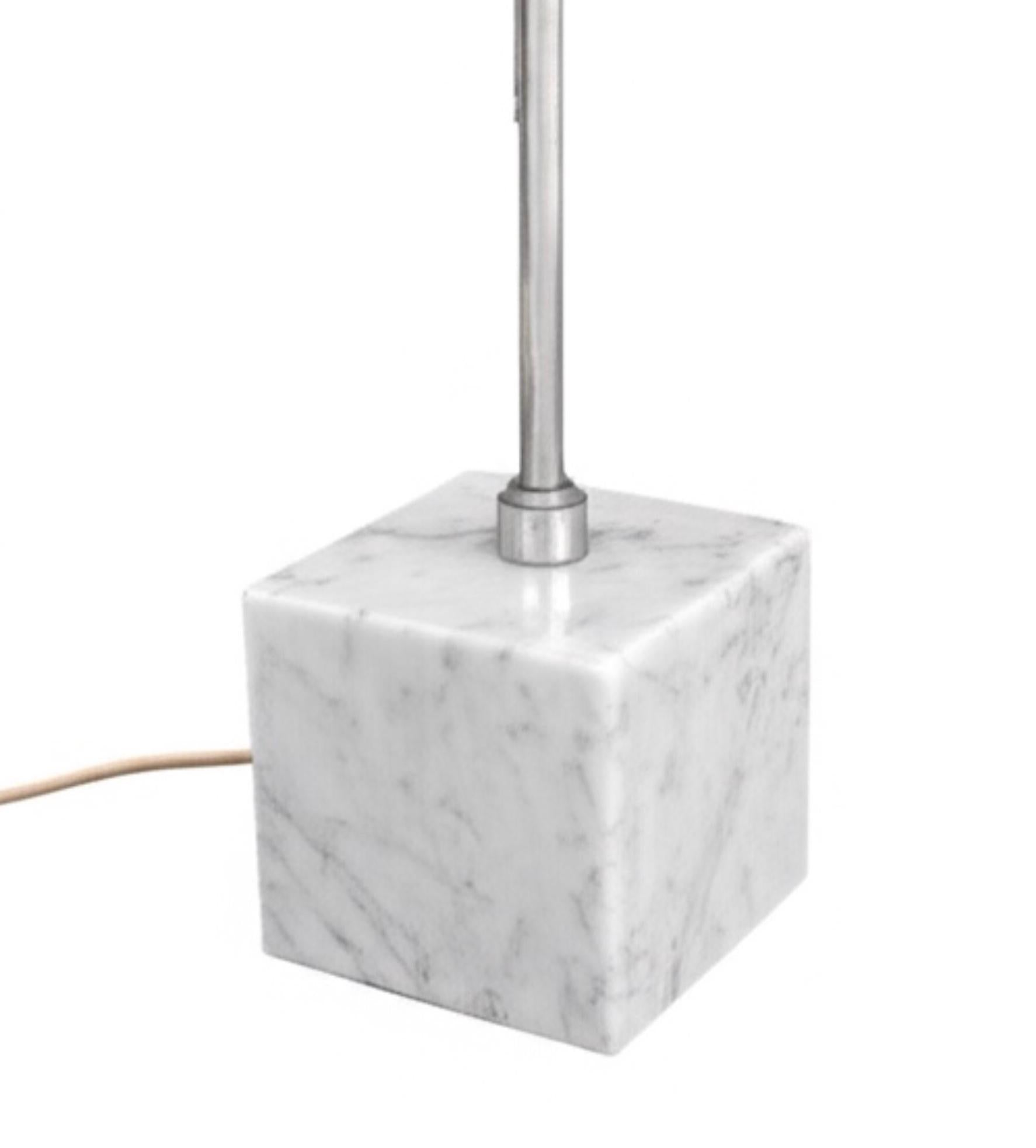 Frisman Vintage Pair Koch Lowy Mid Century Modern OMI Chrome Table Lamp Carrara Marble Base