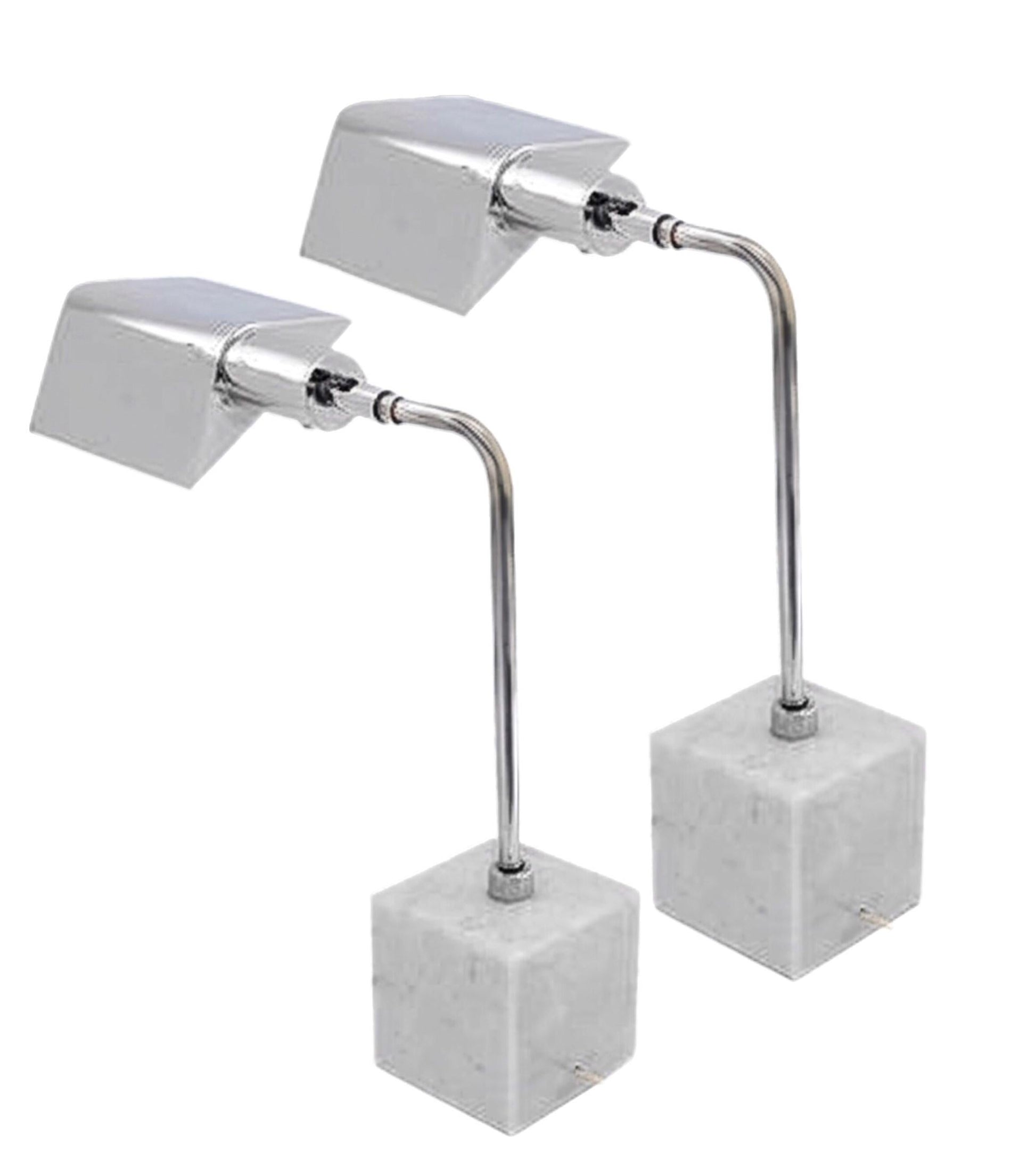 Frisman Vintage Pair Koch Lowy Mid Century Modern OMI Chrome Table Lamp Carrara Marble Base