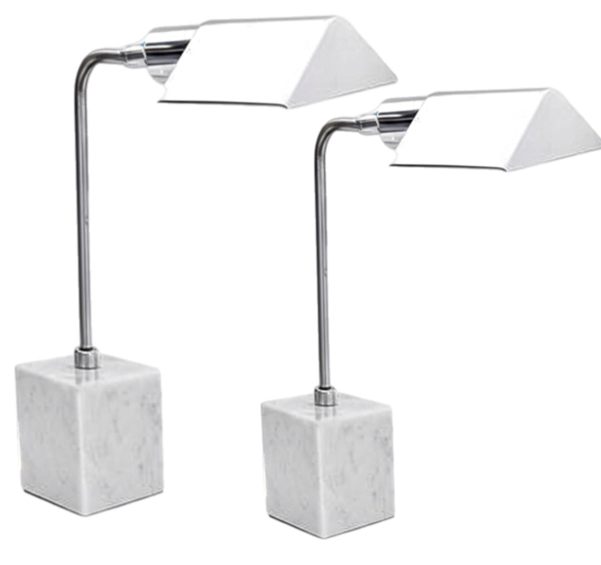 Frisman Vintage Pair Koch Lowy Mid Century Modern OMI Chrome Table Lamp Carrara Marble Base