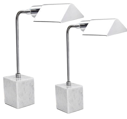 Frisman Vintage Pair Koch Lowy Mid Century Modern OMI Chrome Table Lamp Carrara Marble Base